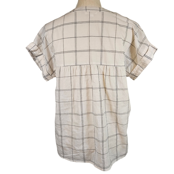 Blu Pepper Linen Style Short Sleeve Blouse, Ivory With Black Stripes, Small - Picture 5 of 11